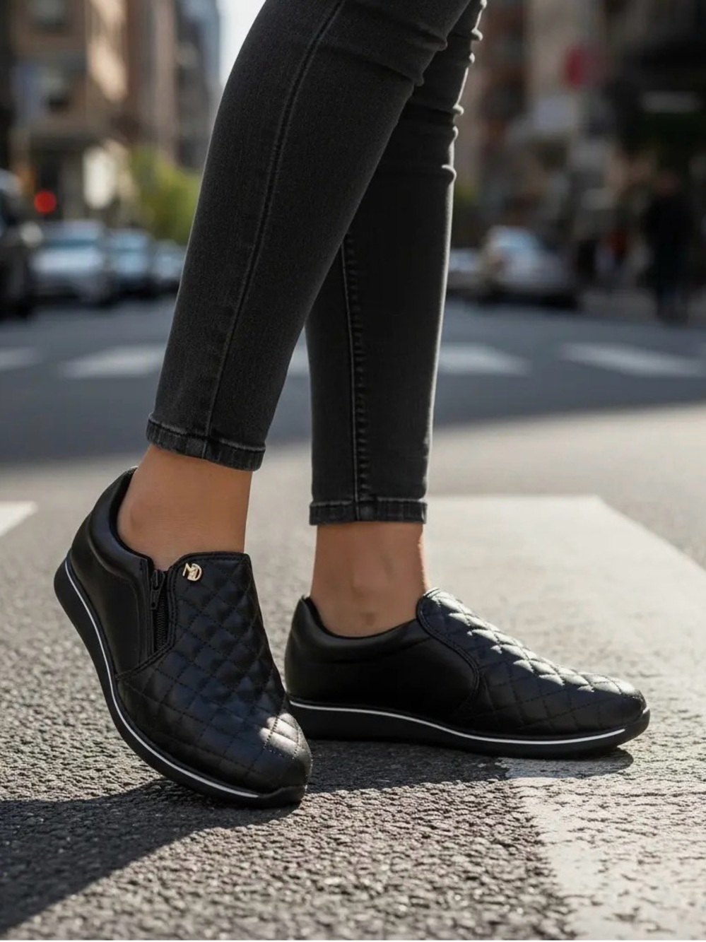 Quilted Slip-On Comfort Sneakers in Black
